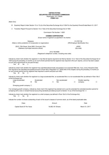 Thumbnail Chemed 10-Q Quarterly Report FY2017 