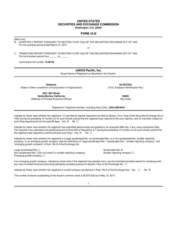 Thumbnail Jakks Pacific
 10-Q Quarterly Report FY 