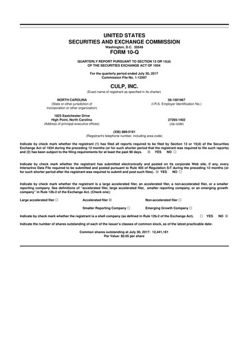 Thumbnail Culp, Inc. 10-Q Quarterly Report FY2018 