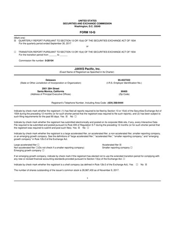 Thumbnail Jakks Pacific
 10-Q Quarterly Report FY 