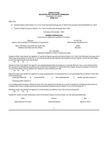 Thumbnail Chemed 10-Q Quarterly Report FY2018 