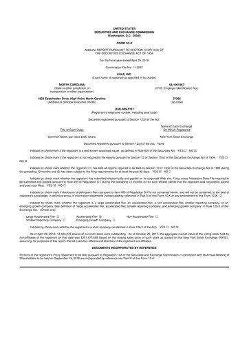 Thumbnail Culp, Inc. 10-K Annual Report 2018
