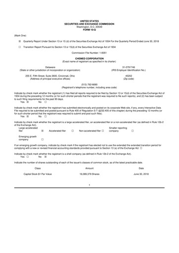 Thumbnail Chemed 10-Q Quarterly Report FY2018 