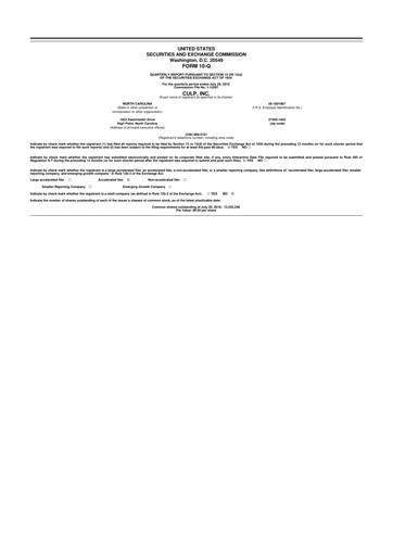 Thumbnail Culp, Inc. 10-Q Quarterly Report FY2019 