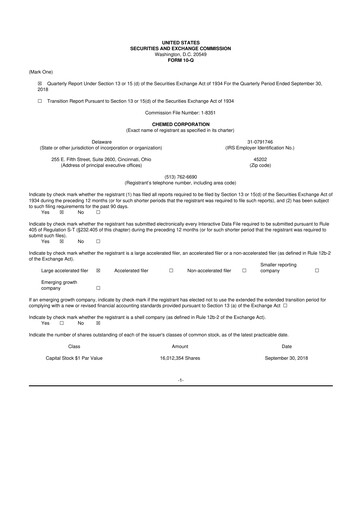 Thumbnail Chemed 10-Q Quarterly Report FY2018 
