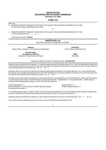 Thumbnail Jakks Pacific
 10-Q Quarterly Report FY 