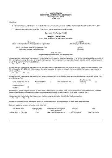 Thumbnail Chemed 10-Q Quarterly Report FY2019 