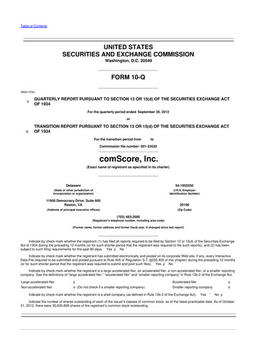 Thumbnail Comscore
 10-Q Quarterly Report FY2012 