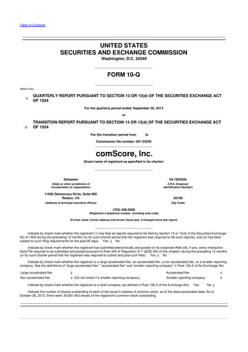 Thumbnail Comscore
 10-Q Quarterly Report FY2013 
