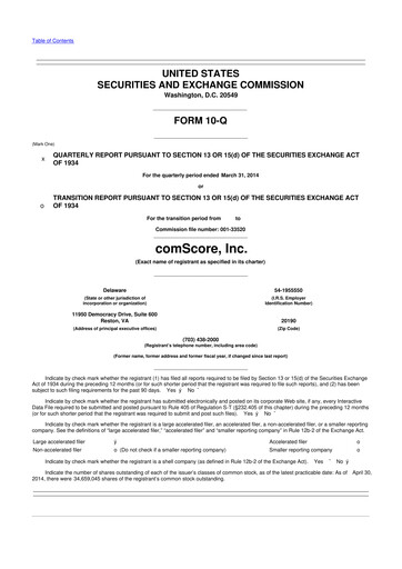 Thumbnail Comscore
 10-Q Quarterly Report FY2014 