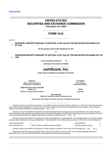 Thumbnail Comscore
 10-Q Quarterly Report FY2014 