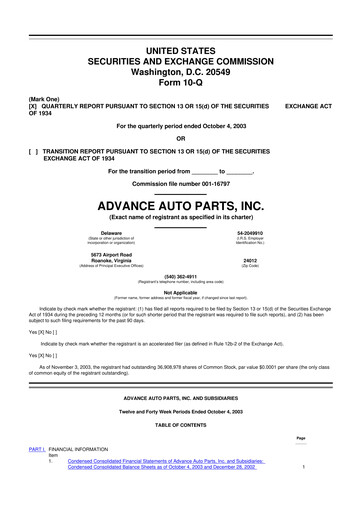 Vorschaubild Advance Auto Parts
 10-Q Quartalsbericht  