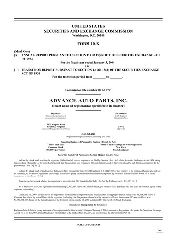 Thumbnail Advance Auto Parts
 10-K Annual Report 