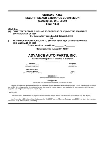 Vorschaubild Advance Auto Parts
 10-Q Quartalsbericht  