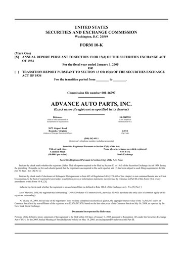 Thumbnail Advance Auto Parts
 10-K Annual Report 