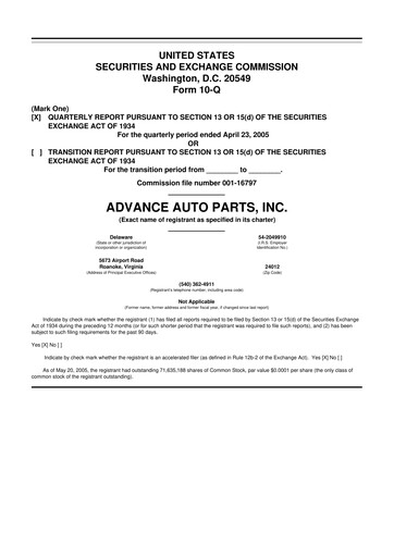Vorschaubild Advance Auto Parts
 10-Q Quartalsbericht  