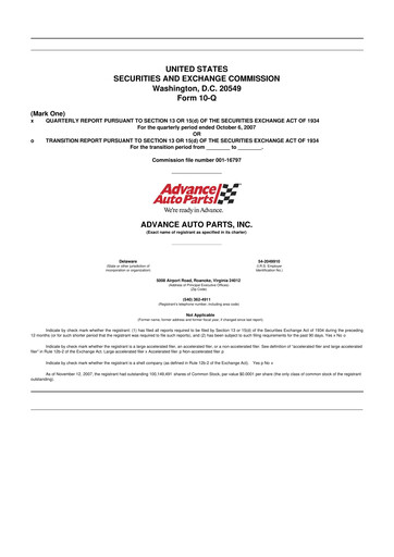 Vorschaubild Advance Auto Parts
 10-Q Quartalsbericht  