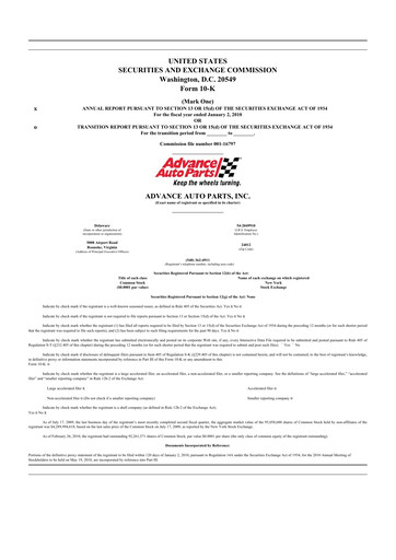 Thumbnail Advance Auto Parts
 10-K Annual Report 