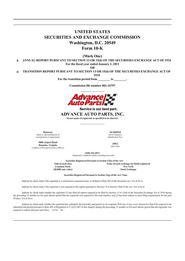 Thumbnail Advance Auto Parts
 10-K Annual Report 2010