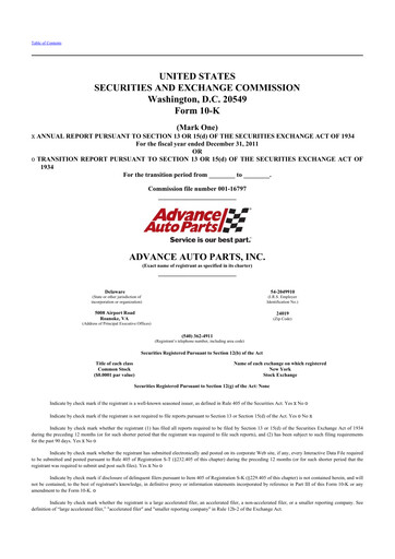 Thumbnail Advance Auto Parts
 10-K Annual Report 2011
