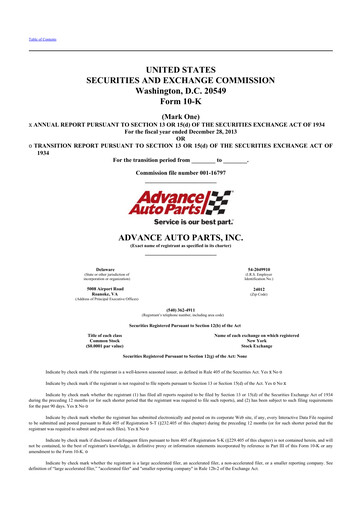 Thumbnail Advance Auto Parts
 10-K Annual Report 2013