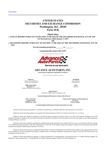 Thumbnail Advance Auto Parts
 10-K Annual Report 2014
