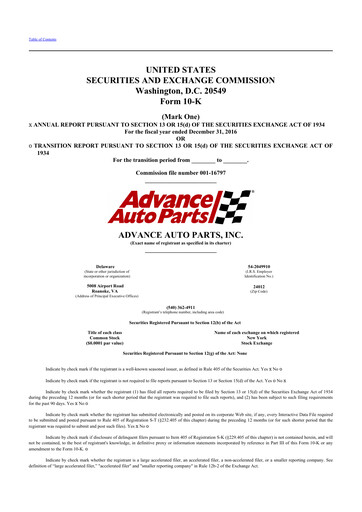 Thumbnail Advance Auto Parts
 10-K Annual Report 2016