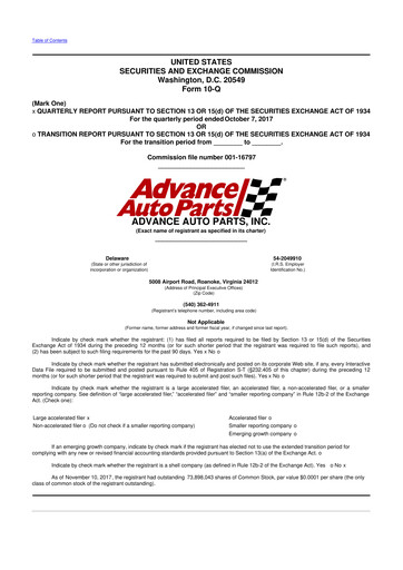 Vorschaubild Advance Auto Parts
 10-Q Quartalsbericht 2017 