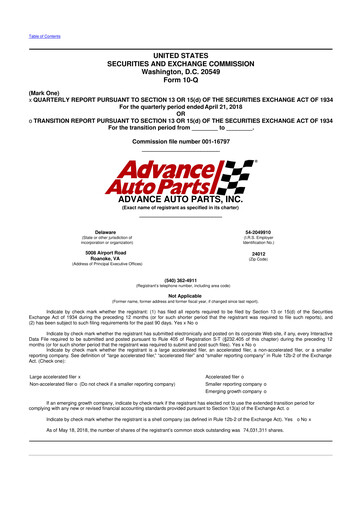 Vorschaubild Advance Auto Parts
 10-Q Quartalsbericht 2018 