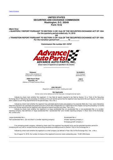 Vorschaubild Advance Auto Parts
 10-Q Quartalsbericht 2018 