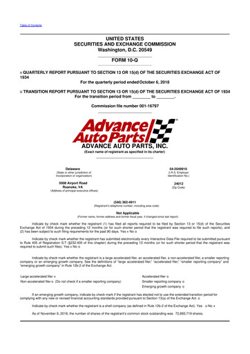 Vorschaubild Advance Auto Parts
 10-Q Quartalsbericht 2018 