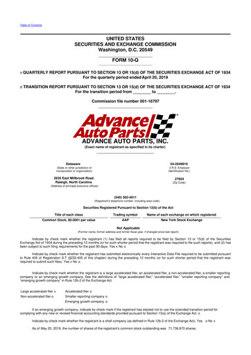 Vorschaubild Advance Auto Parts
 10-Q Quartalsbericht 2019 