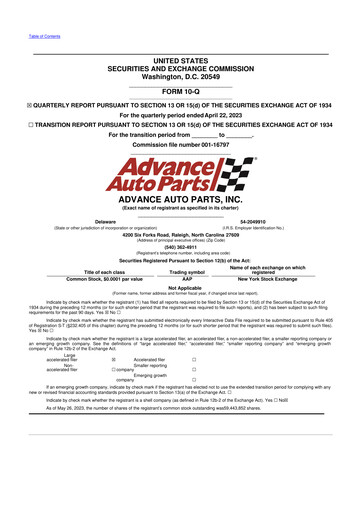 Vorschaubild Advance Auto Parts
 10-Q Quartalsbericht 2023 