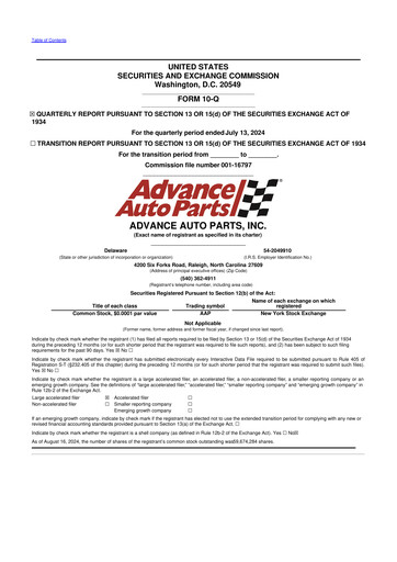 Vorschaubild Advance Auto Parts
 10-Q Quartalsbericht 2024 