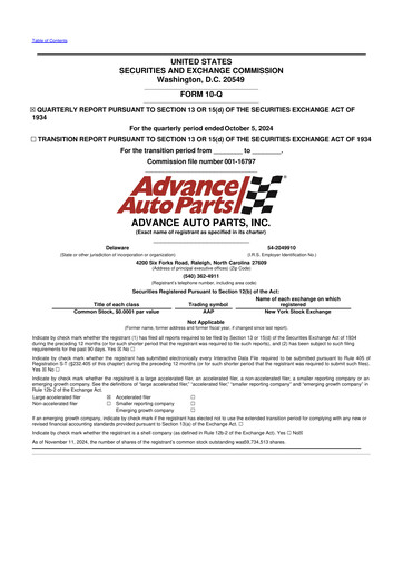 Vorschaubild Advance Auto Parts
 10-Q Quartalsbericht 2024 