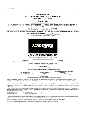 Vorschaubild Advance Auto Parts
 10-Q Quartalsbericht 2025 