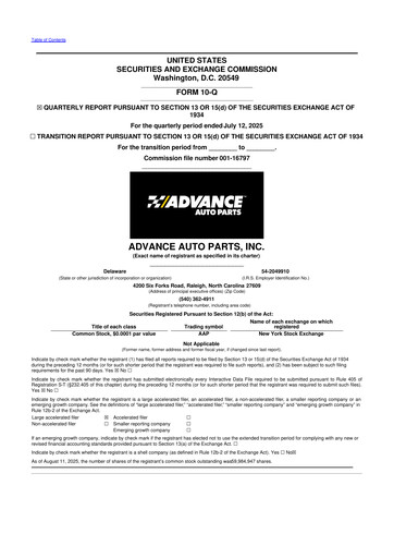 Vorschaubild Advance Auto Parts
 10-Q Quartalsbericht 2025 