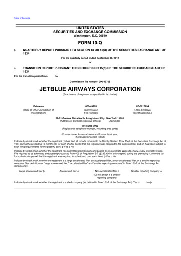 Thumbnail Jetblue Airways
 10-Q Quarterly Report FY2012 