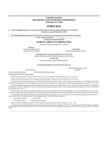 Thumbnail Jetblue Airways
 10-K Annual Report 2012