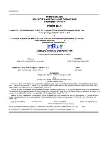 Thumbnail Jetblue Airways
 10-Q Quarterly Report FY2013 