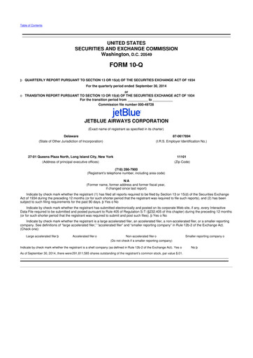 Thumbnail Jetblue Airways
 10-Q Quarterly Report FY2014 