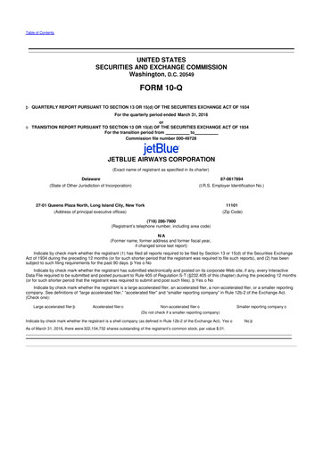 Thumbnail Jetblue Airways
 10-Q Quarterly Report FY2016 