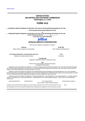 Thumbnail Jetblue Airways
 10-Q Quarterly Report FY2016 