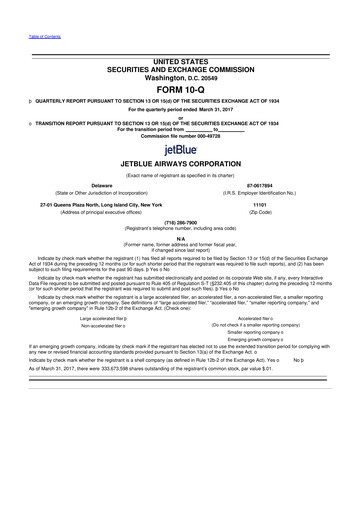 Thumbnail Jetblue Airways
 10-Q Quarterly Report FY2017 