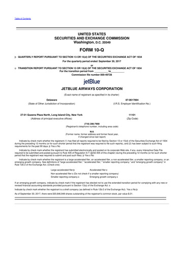 Thumbnail Jetblue Airways
 10-Q Quarterly Report FY2017 