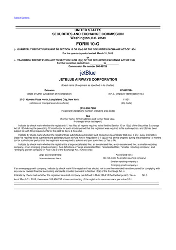 Thumbnail Jetblue Airways
 10-Q Quarterly Report FY2018 