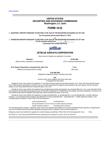 Thumbnail Jetblue Airways
 10-Q Quarterly Report FY2019 