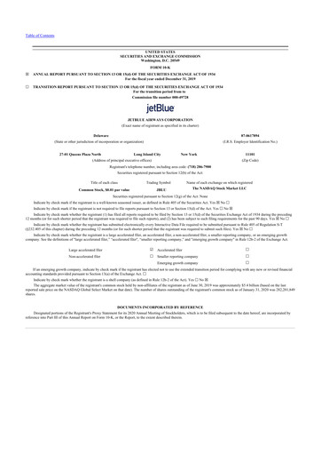 Thumbnail Jetblue Airways
 10-K Annual Report 2019