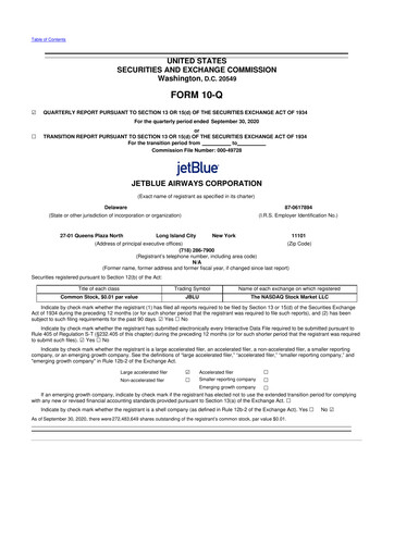 Thumbnail Jetblue Airways
 10-Q Quarterly Report FY2020 