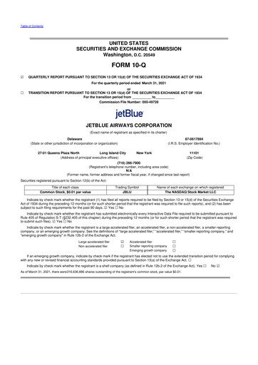 Thumbnail Jetblue Airways
 10-Q Quarterly Report FY2021 